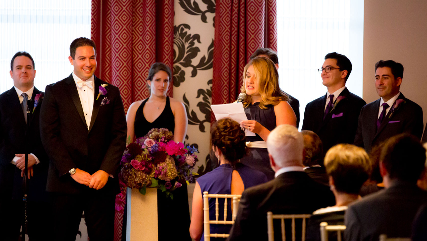 Bridesmaid speaks at ceremony at Hotel Monaco Baltimore